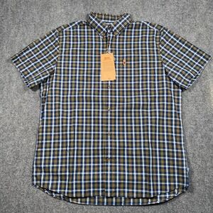 Fjallraven Men's Blue and Brown Plaid Casual Button Down Shirt